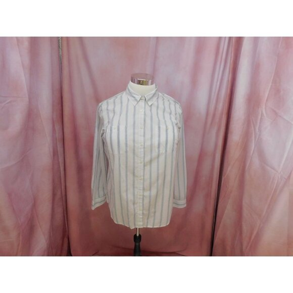 ST JOHN'S BAY Tops - ST JOHNS BAY STRIPED BUTTON UP BLOUSE WOMEN XXL WHITE BLUE TOP